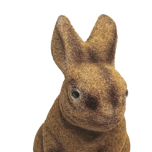 Vintage Flocked Brown Bunny Rabbit Coin Piggy Bank W/ Stopper Fuzzy Easter 6.5" - Picture 7 of 13